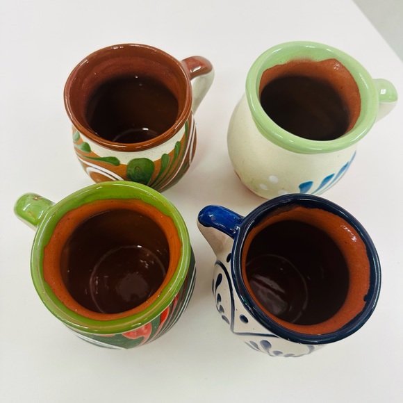 Mexican caffe mugs Mexican Hand-Painted Clay Pottery Mug set of 4 - Picture 3 of 7